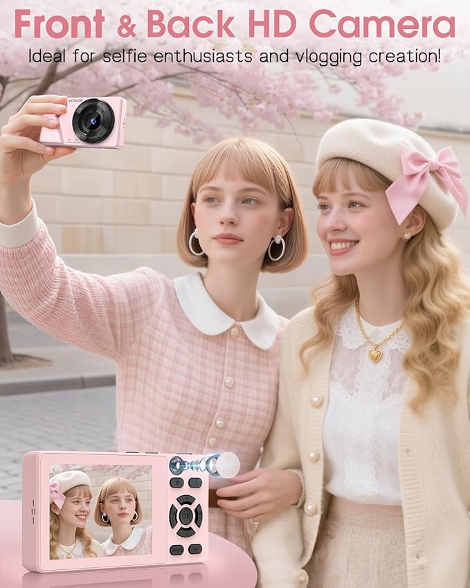 Digital Camera with Front Rear Lens, Autofocus 64MP 4K Camera for Photography with 32GB Card, Portable Compact Point and Shoot Camera for Teens Adult Beginner with Metal Shell, 2000mAh Battery