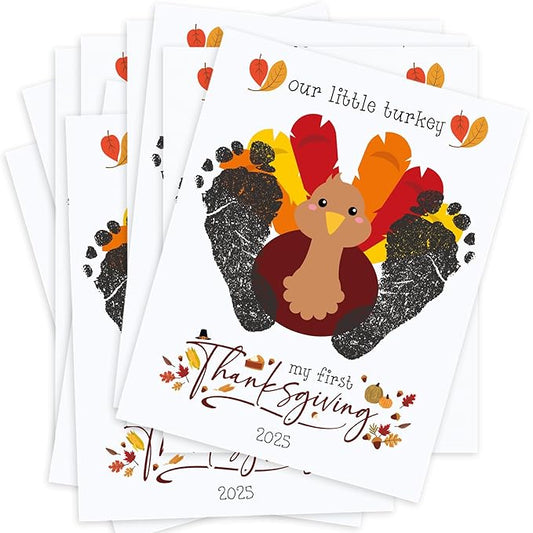 My First Thanksgiving Foot Print Kit for Baby, DIY Baby Keepsake Gifts, 10 Cute Turkey Cards, Supplies for Thanksgiving Party Games, Make Your Own Thank You Greeting Cards Gifts for Mom and Dad, 02