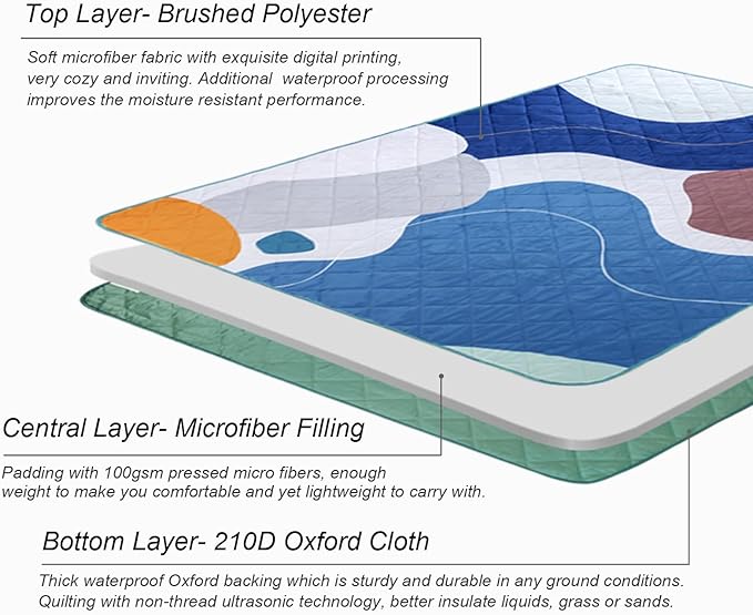 Exclusivo Mezcla Waterproof Picnic Blanket 60x80 Inches Large Multicolor Floral Polyester Sandproof Modern Camping Blanket