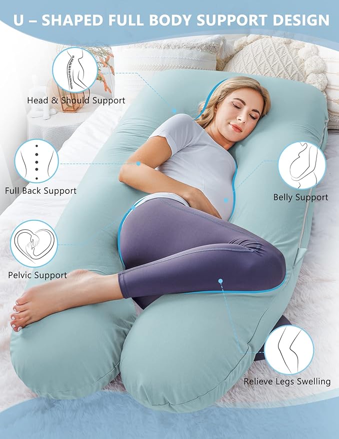 Meiz Pregnancy Pillow, Cooling Pregnancy Pillows for Sleeping, Maternity Pillow for Pregnant Women, Pregnancy Body Pillow with Cooling Jersey Cover, Green