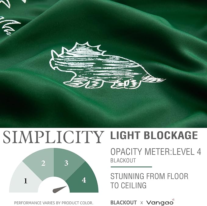 Vangao Kids Curtains Green Blackout Dinosaur Curtains for Boys Kids Nursery Girls Room Silver Dino Foil Print Thermal Insulated Drapes Grommet Top Window Treatments 63 Inches Length 2 Panels