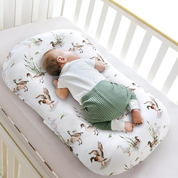 LifeTree Muslin Baby Lounger Cover, Newborn Slipcover Lounger Cover for Boys Girls Infant, Soft 70% Viscose from Bamboo and 30% Cotton, 1 Pack Cover Only, MallardDuck Pattern