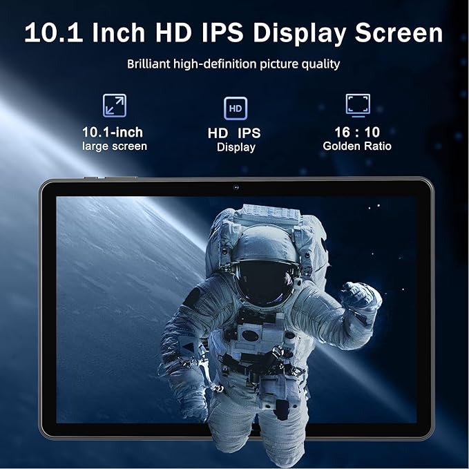 Tablet 10 Inch Android 14 Tablet, 16GB RAM 128GB ROM, 1TB Expansion, Octa-core, Large Capacity Battery, 5MP + 8MP Dual Camera, 5G/2.4G WiFi, Bluetooth 5.0, GPS, Drop-Proof Case - Black (Black)