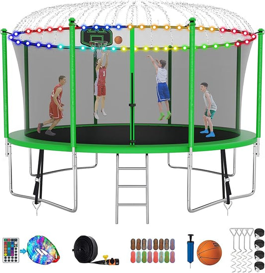 SKYUP Tranpoline 1500LBS 16 15 14 12 10 8 FT Tranpoline for 7-10 Kids and Adults, Windproof Outdoor Tranpoline with Enclosure Net, Basketball Hoop, Easy to Install & Last Long - ASTM Approved