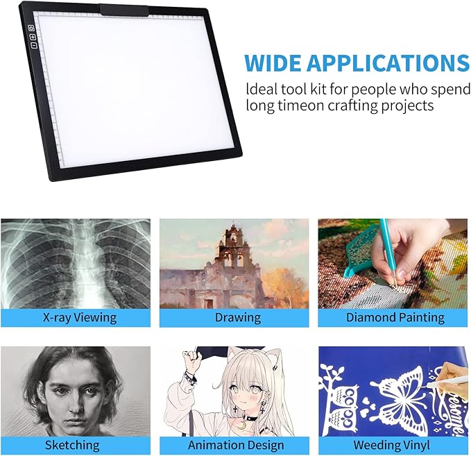 Rechargeable A4 Light Pad with Innovative Stand and Top Clip, Elice Wireless Bright Light Tracing Board Portable LED Artcraft Tracer Box for Artists, Drawing, Cricut Weeding Vinyl, Diamond Painting