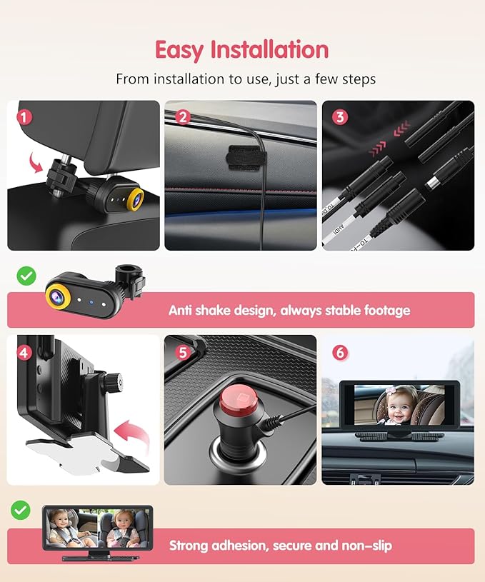 BM5 PRO Baby Car Camera for 2 Kids, 7.2" 1080P Dual Channel Display for Car Seat, Easy Installation with 2 IR Night Vision Cameras, Rear Seat Safety for Babies and Pets