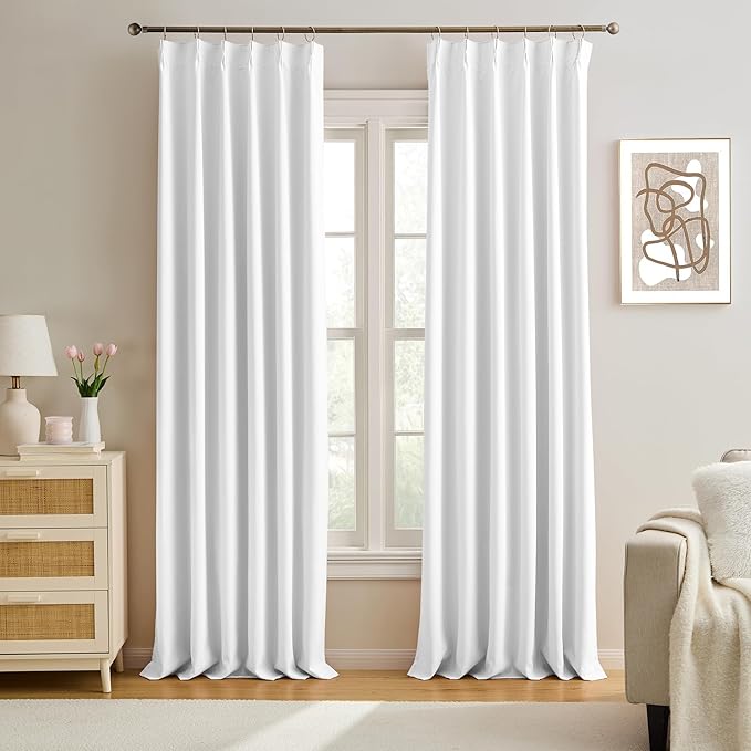 KEQIAOSUOCAI White Curtains 90 Inches Long 2 Panels Aesthetic Pinch Pleated Drapes with Hook Privacy Ceiling Floor Custom Made Memory Trained Curtain Panels for Bedroom Living Room 40x90