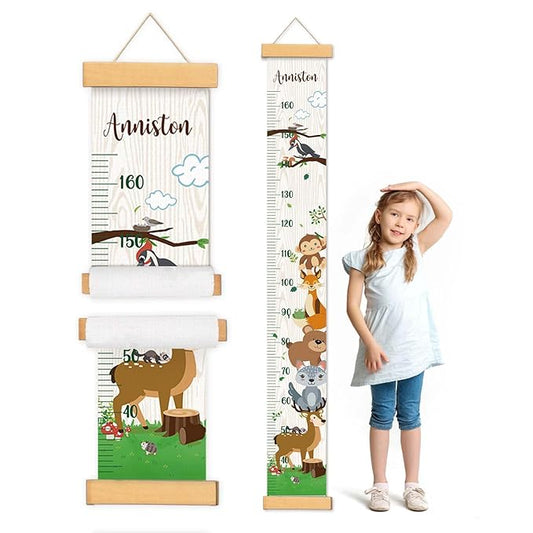 Personalized Name Kids Growth Chart Height Measuring Chart, Zoo Kids Growth & Measuring Chart in Inches, Fun & Stylish Height Tracker for Children, Growth Ruler, Hangable&Waterproof