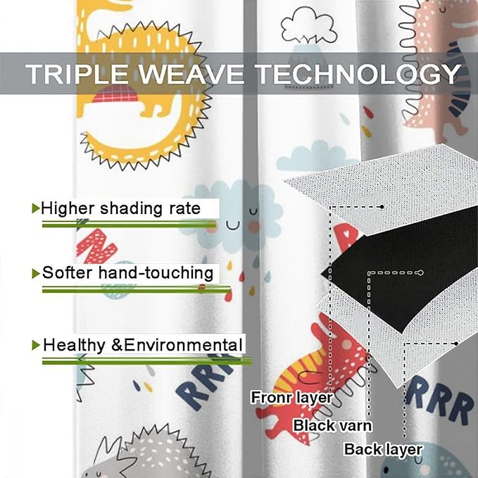 Cartoon Dinosaur Curtains for Kids Boys Girls Home Decor Colorful Cute Dino Animals Print Pattern Rod Pocket Blackout Window Drapes for Nursery Baby Bedroom Playroom W21xL54in 2 Panels