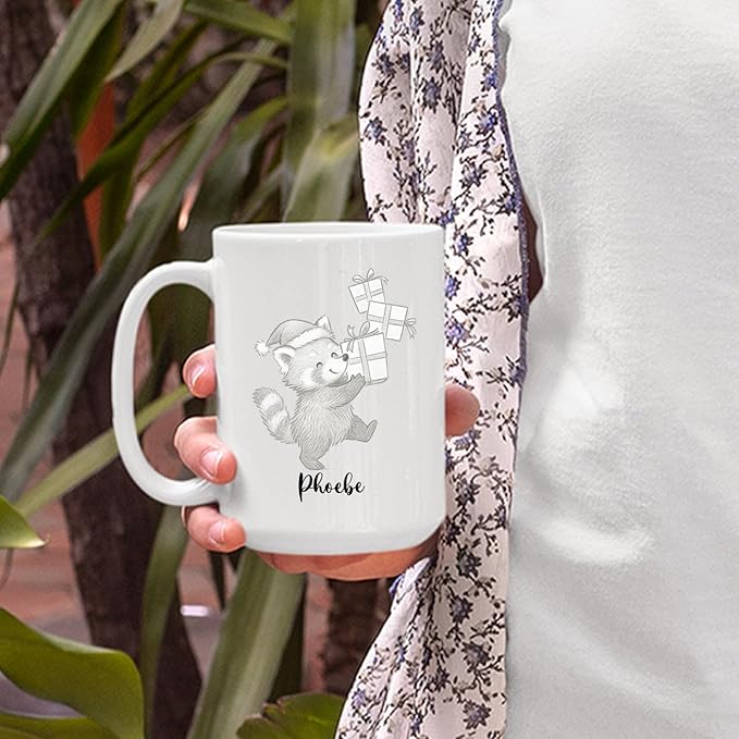 Personalized Name Red Panda Lover Accent Coffee Mug, Awesome Red Panda Ceramic Coffee Cup Gift, Customized Animal Travel Mug Gift For Dad Mom Kids Birthday Thanksgiving, Cute Animal White Cup 11 15Oz