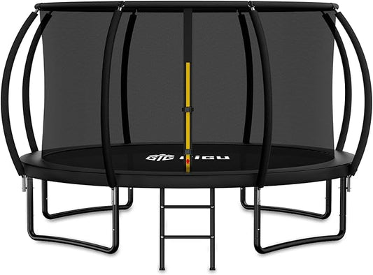 Gigu 10FT 12FT 14FT Recreational Trampolines with Enclosure Net and Ladder and Anti-Rust Coating, ASTM Approved Trampoline Outdoor for Kids and Adults Outdoor Yard Trampolines