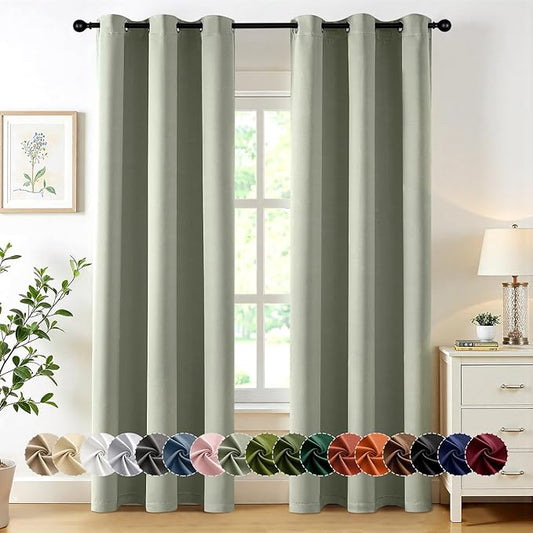 MIULEE Sage Green Blackout Curtains for Bedroom Living Room 72 Inches Long 2 Panels, Thermal Insulated Drapes Solid Grommet Top Noise Reducing Light Green Window Treatments Set W40 x L72 Inch