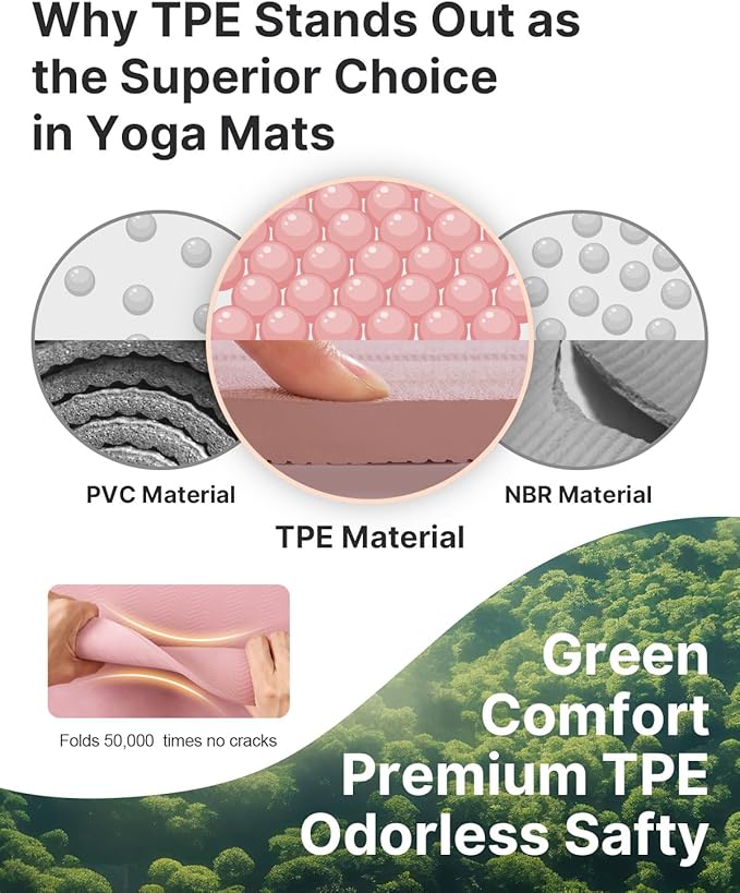 YOTTOY Yoga Mat, 72"x 32"x1/3" Extra Wide Non-Slip Exercise Fitness Yoga Mats,Eco-Friendly TPE Exercise Mats for Women Men Home Workout with Strap Bag