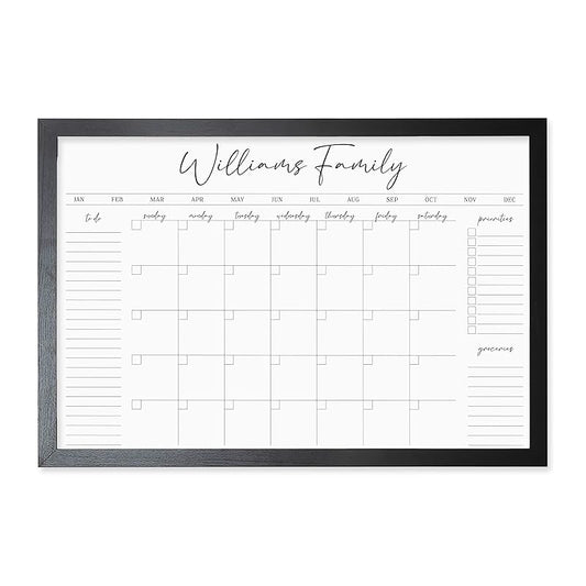 Personalized Dry Erase Wall Calendar with Custom To do list and Notes Organization Sections | Large Whiteboard Calendar (36" W x 24" H, Black Frame)