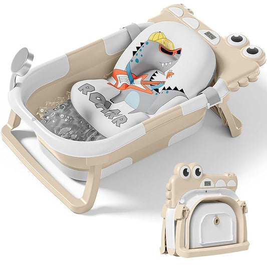 TPN Collapsible Baby Bathtub, Baby Bath Tub with Soft Cushion & Real-Time Thermometer, Baby Bathtub Infant to Toddler Tub (0-36 Months), Portable Newborn Travel Bath tub