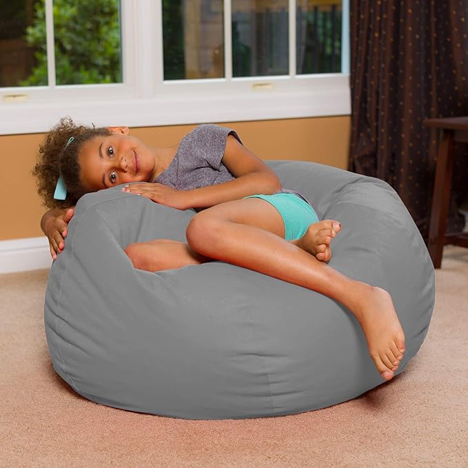 Posh Creations Bean Bag Chair for Kids, Teens, and Adults Includes Removable and Machine Washable Cover, 38in - Large, Solid Gray (BLG-BP004)