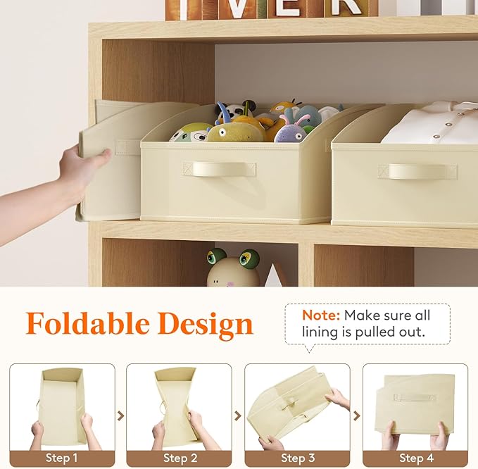 Lifewit Storage Baskets for Shelves, 6 Packs Non-woven Fabric Trapezoid Closet Organizer Bins with Handles, Foldable Clothing Containers Box for Clothes, Toy, Towel, Book, DVD, Hats, Small-Beige