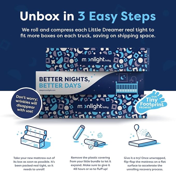 Moonlight Slumber Luxury Dreamer Crib Mattress - Dual-Sided, 2-Stage Baby and Toddler Mattress with Cool Memory Foam Layer and Breathable Mattress Cover - Hypoallergenic and Waterproof - 52"x27.5"x6"