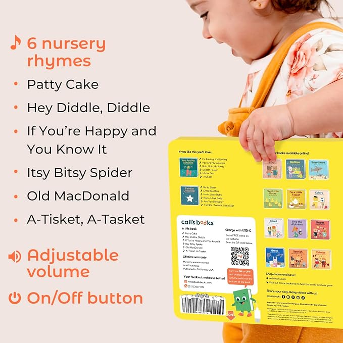 Cali's Books Patty Cake Nursery Rhymes. Interactive Books for 1 Year Old. Sound Book for Toddlers 1-3. Perfect 1 Year Old Girl Gifts - Musical Book for Toddlers - 6 Favorite Songs