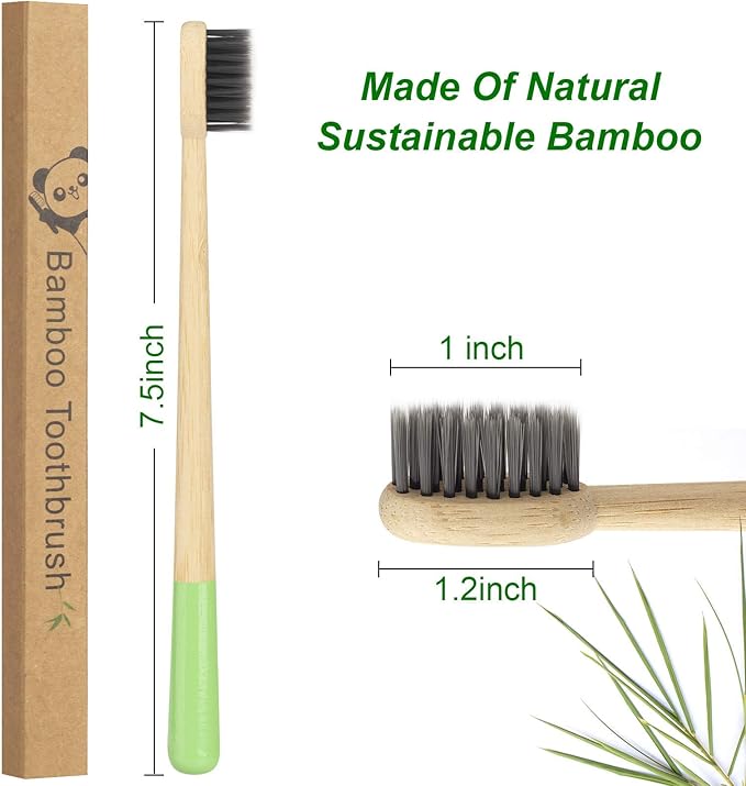 Biodegradable Bamboo Charcoal Toothbrushes, Soft Bristle, Eco-Friendly, Sustainable, BPA Free, Organic, Compostable, Travel Toothbrushes, 6 Pack