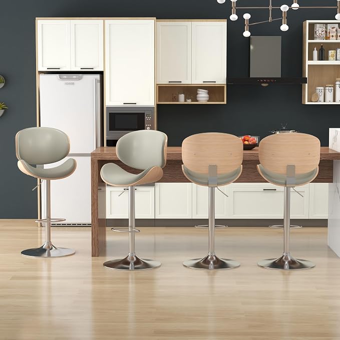 KCC Bar Stools Set of 2, Swivel Adjustable Height Barstools, PU Leather - Image 6