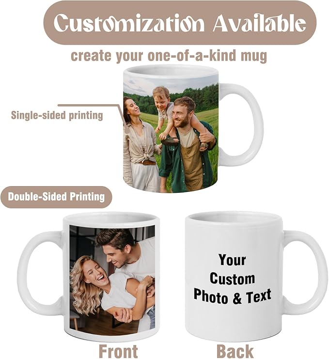 Custom Photo & Text Mug Add Personalized Text, Upload Your Image Personalized 11.5oz Mug Choose From Various Designs The Suitable Gift for Parents (C04 SIX PHPTO)