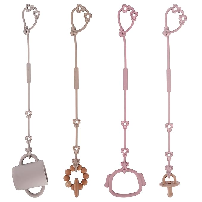 Toy Safety Straps, Silicone Pacifier Clips, Adjustable Stretchable Sippy Cup Straps for Strollers, High Chair, Cribs, Hanging Baskets, Car Seat, Shopping Trolley