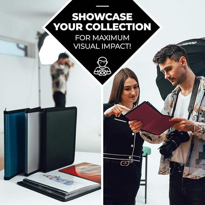 Dunwell Small Photo Album 5x7 (2-Pack, Ruby), Black Mounting Paper, 5 x 7 Photo & Art Portfolio Presentation Book, 24 Sleeves Display 48 Pages, Professional Picture Book for 5x7 Artwork, Postcards