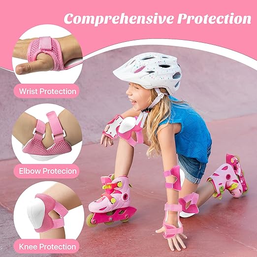 Knee Pads for Kids Knee Pads and Elbow Pads Toddler Protective Gear Set Kids Elbow Pads and Knee Pads for Girls Boys with Wrist Guards 3 in 1 for Skating Cycling Bike Rollerblading Scooter-Pink M