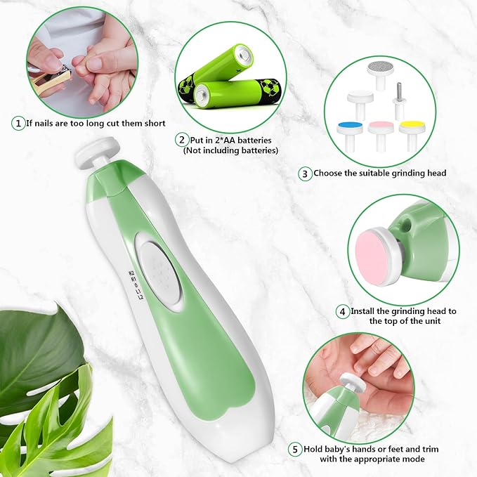 Baby Nail Trimmer Electric, 6 in 1 Baby Nail File Clippers Infant Grooming Kit Manicure Set for Toddler or Adults, Green