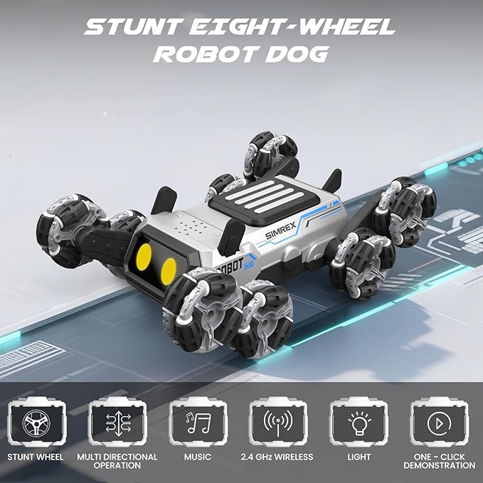 Robot Dog RC Stunt Car Toys - Gesture Sensing Remote Control car with Mecanum Wheels, LED Eyes, 3 Sound Effects, Birthday Gift for Kids Boys Girls