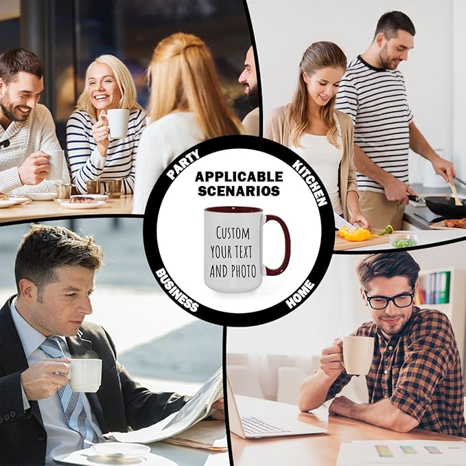 Ship Next Day Custom Mug Design Your Own Photo Text Personalized Picture Gifts for Women Men Customized Gifts Idea Personalized Coffee Mugs 11oz Dark Red Handle