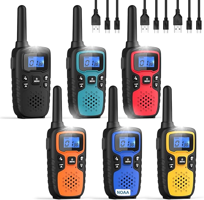 Wishouse Walkie Talkies for Kids Adults - Long Range Rechargeable 2 Way Radios,Gift,Hiking Accessories Camping Gear with Lamp,SOS Siren,NOAA Weather Alert,VOX,Easy to Use 6 Pack