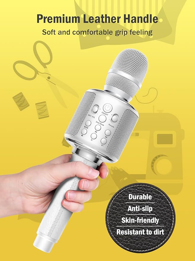 Wireless Bluetooth Karaoke Microphone, Built-in Loud Speaker for 10H Playback, Add Reverb/Duet Mode/Earbuds Monitoring, Portable Karaoke Machine for Entertainment & Singing Practice (White)