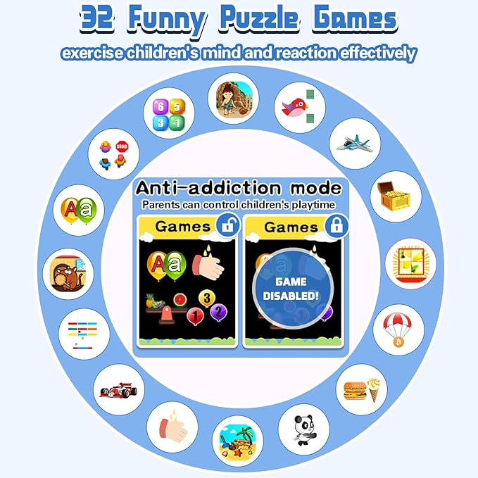 Kids Waterproof Smart Watch Gift for Boys Ages 3-12, 32 Puzzle Games, HD Touchscreen, Dual Camera, Vedio Pedometer Music Player, Kids Watch Toy Birthday Gifts for Boys Ages 5 6 7 8 9 10 (Black)