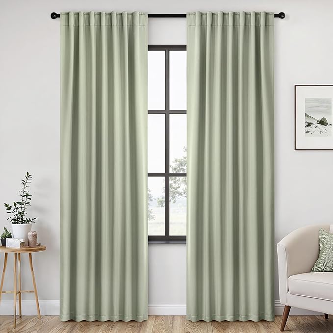 ANRODUO Sage Green Thermal Insulated Light Blocking Curtains 90 Inch Long Room Darkening Blackout Drapes for Living Room Bedroom 2 Panels Set 52" W x 90" L