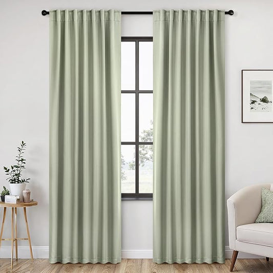 ANRODUO Sage Green Blackout Curtains 84 Inches Long Thermal Insulated Window Treatment Panels Back Tab Rod Pocket Room Darkening Green Drapes for Bedroom Living Room