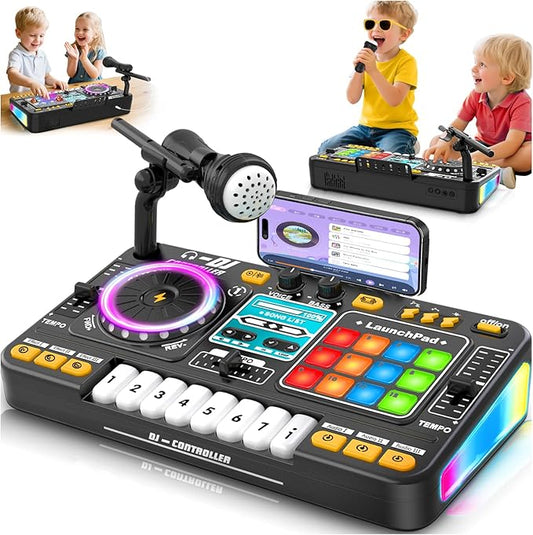 Kids Toys DJ Mixer for Party: Music Toy with Bluetooth & Microphone for Ages 3+ - 2000+ Sound Effects & Colorful Light - Idea Gift for Birthday Holiday