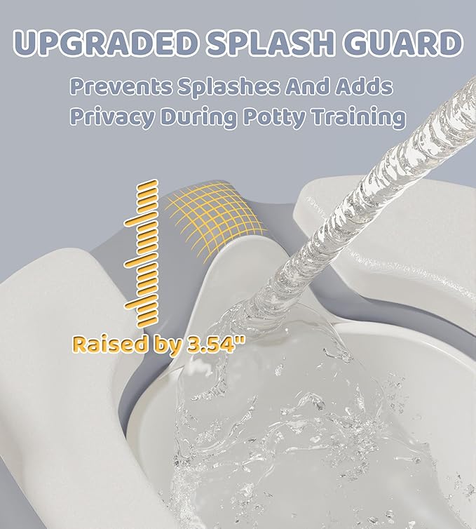 2-in-1 Toddler Potty Training Toilet Seat with Step Stool Ladder – Adjustable Height Potty Chair Urinal for Baby Boys Girls Age 1-3, Foldable Training Potty with Splash Guard & Anti-Slip Feet, Grey