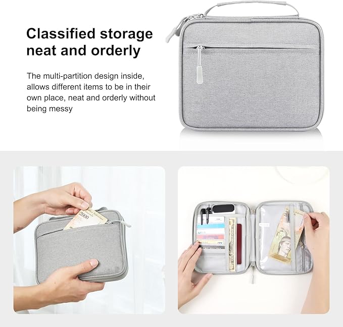 RFID Passport Wallet for Women/Men,Tote Passport Holder for Travel Family,Portable Travel Premium Wallets,Waterproof Passport Holders Bag,Travel Document Organizer Credit Cards Case(Grey-Large)