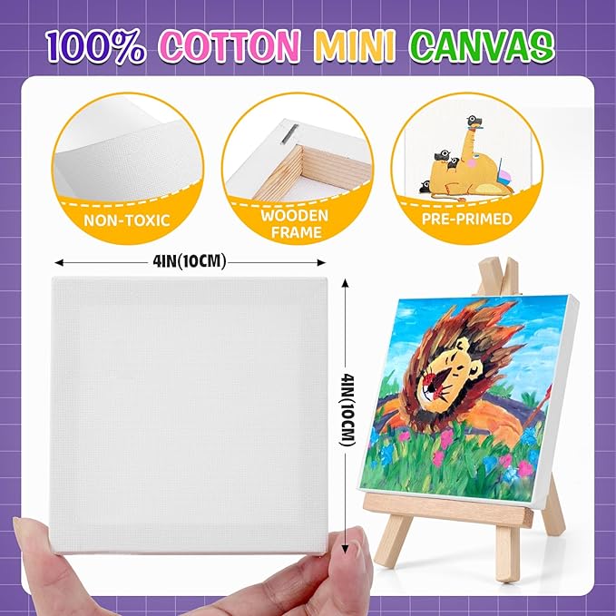 ESRICH 30Pack Mini Acrylic Paint Kit,Canvas Painting Kit,4inStretched Canva with6in Easel,Acrylic Paint Strips,Palettes,Painting Brushes,Canva and Easel Set for Kids Artists Beginner,Gift