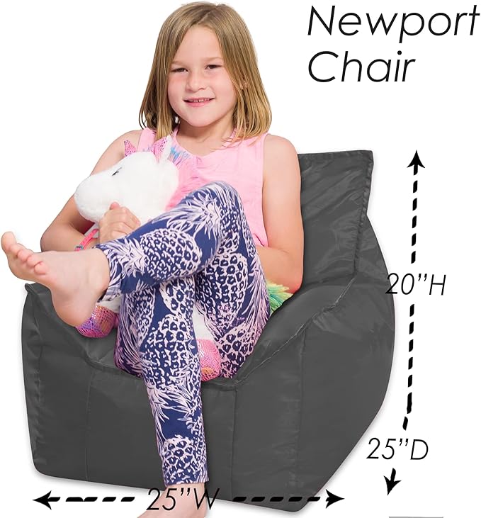 Posh Creations Structured Comfy Bean Bag Chair for Gaming, Reading, and Watching TV, Newport Chair, Microsuede - Charcoal Gray