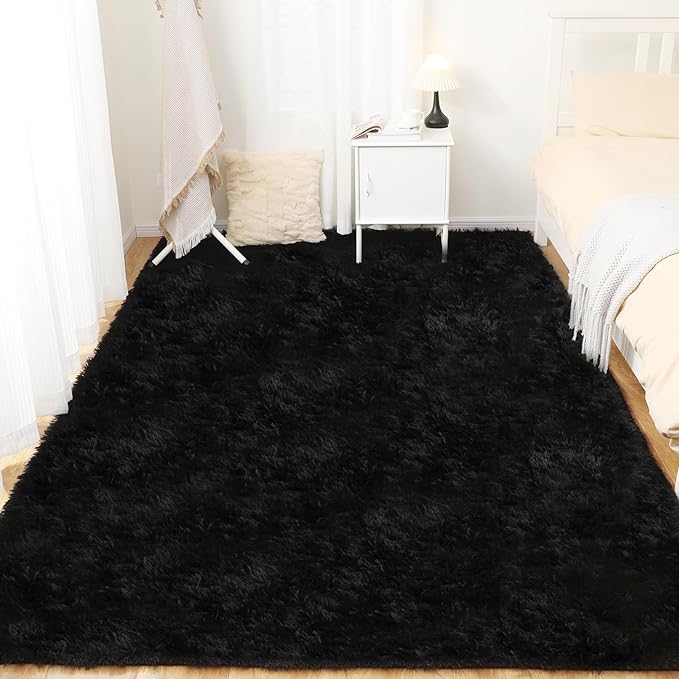 4x6 Black Rug, Area Rugs for Living Room, Soft Plush Area Rugs for Bedroom, Non-Slip Indoor Carpet for Nursery, Study Room, Playroom, Home Decor