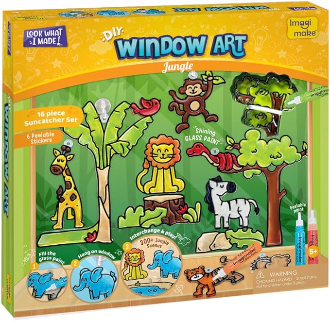 Imagimake Window Art Jungle Suncatcher Kit | Kids Crafts Supplies | Girls Toys Age 6-8 | Arts and Crafts for Kids Ages 8-12 | Creative Fun Craft Kit | Gifts for 5 Year Old Boys & Girls