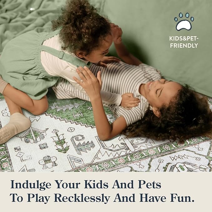 Lahome Boho Washable Hallway Runner Rug - 2x4 Rugs for Bedroom Non-Slip for Entrance (Green, 2'x4')