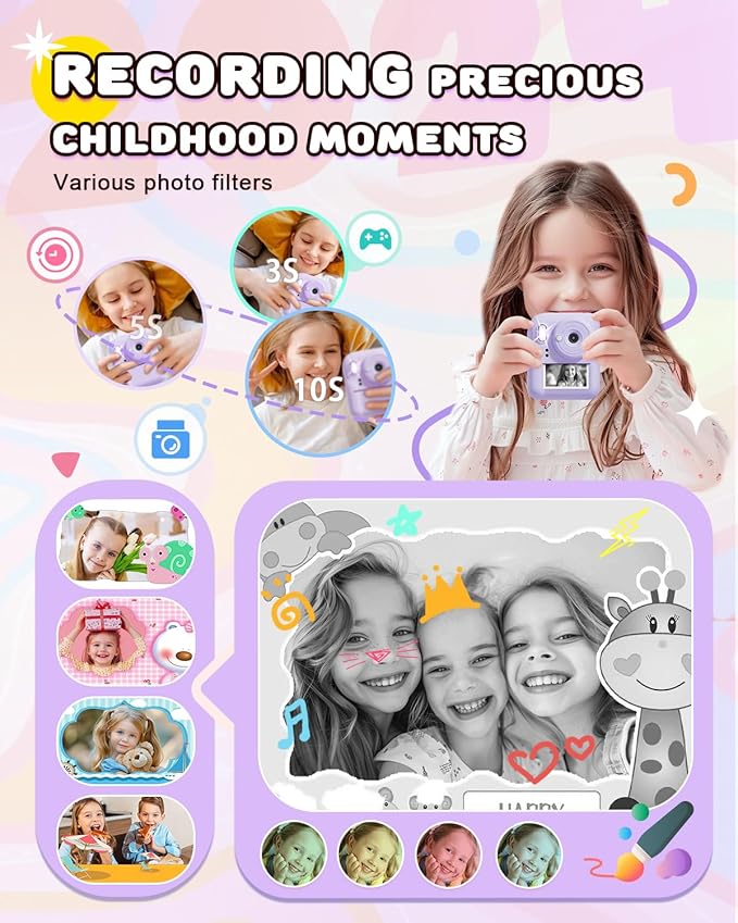Kids Camera Instant Print, Upgrade Dual-Lens Selfie Digital Camera for Kids, Christmas Birthday Gifts Toys for Boys Girls Age 3-12, HD 1080P Toddler Portable Toy with SD Card 3 Rolls Print Paper