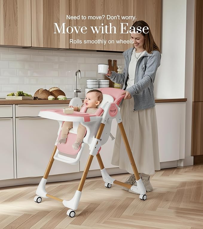 Mallify Convertible High Chairs for Babies and Toddlers, Height Adjustable Baby High Chair, High Chair with Removable Tray, Adjustable Backrest, Portable Baby Dinning Chair with Lockable Wheels