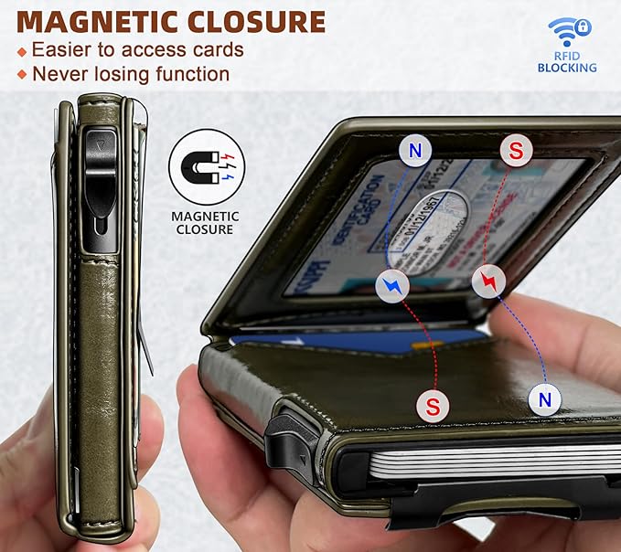 BULLIANT Men Wallet,Money Clip Wallet Slim For Gift Men 9Cards-Metal Credit Card Case in Magnetic Leather Flip