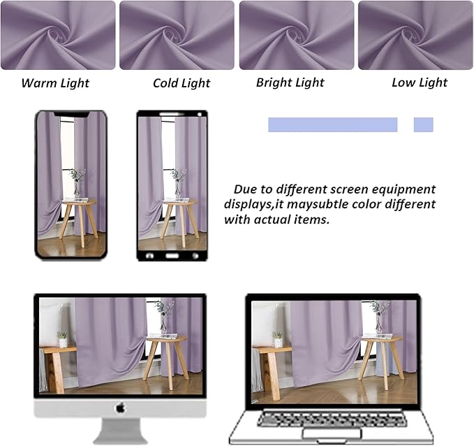 Simplebrand Ava Lilac Short 36 Inches Blackout Curtain 2 Panels Set, Half Window Rod Pocket Privacy Curtain Tiers for Kitchen, Curtains Blackout for Bathroom Shades, W40 x L36 Inch, Lilac