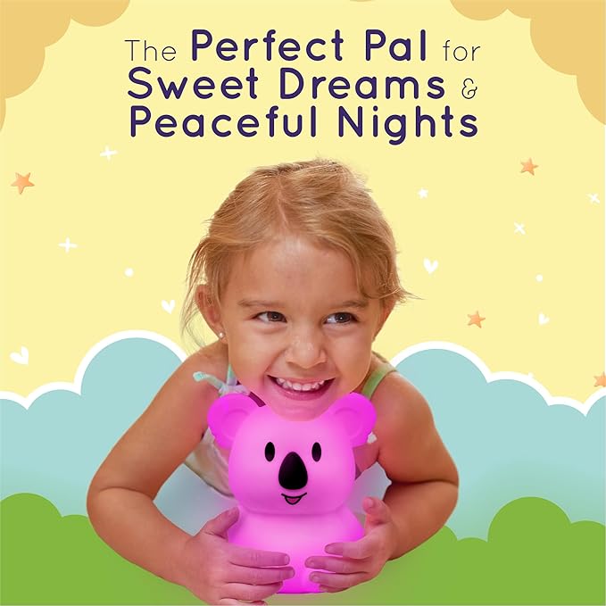 Lumipets Remote Control Silicone Night Light for Kids - Koala Design with 9 Soft Colors & Sleep Timer - Rechargeable, Battery-Operated Lamp for Bedroom | Baby Nursery, Toddler, Girls, Boys
